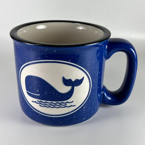 Whale Coffee Mug Cup Etched Stoneware Blue White Cape Shore Yarmouth Maine - Picture 1 of 12